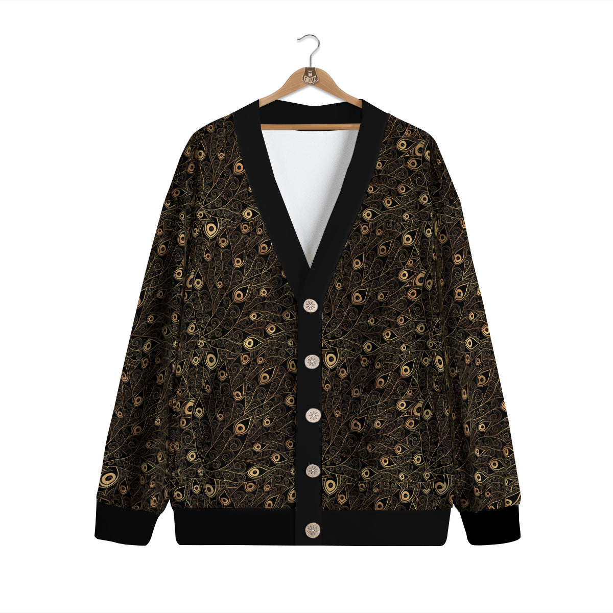 Feather Gold And Black Print Pattern Cardigan-grizzshop