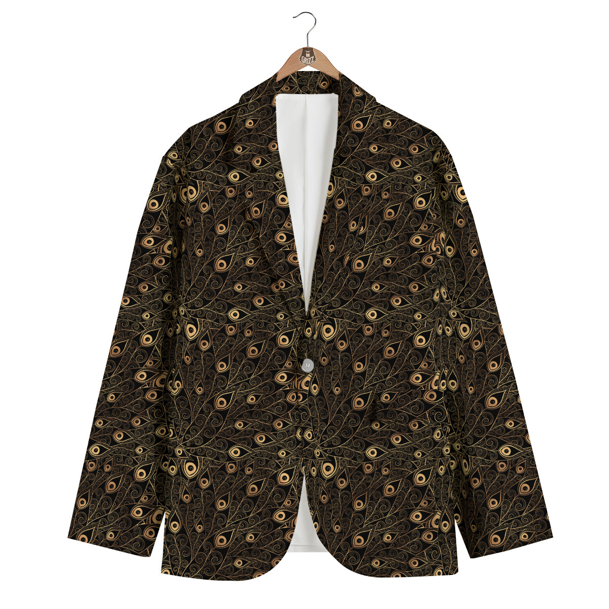 Feather Gold And Black Print Pattern Men's Blazer-grizzshop