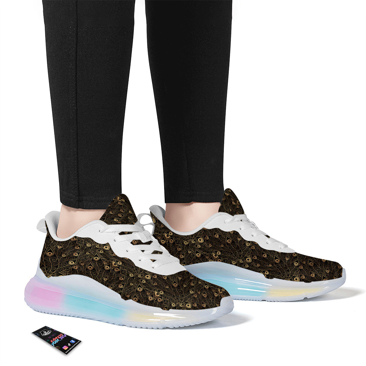 Feather Gold And Black Print Pattern Running Sneakers-grizzshop