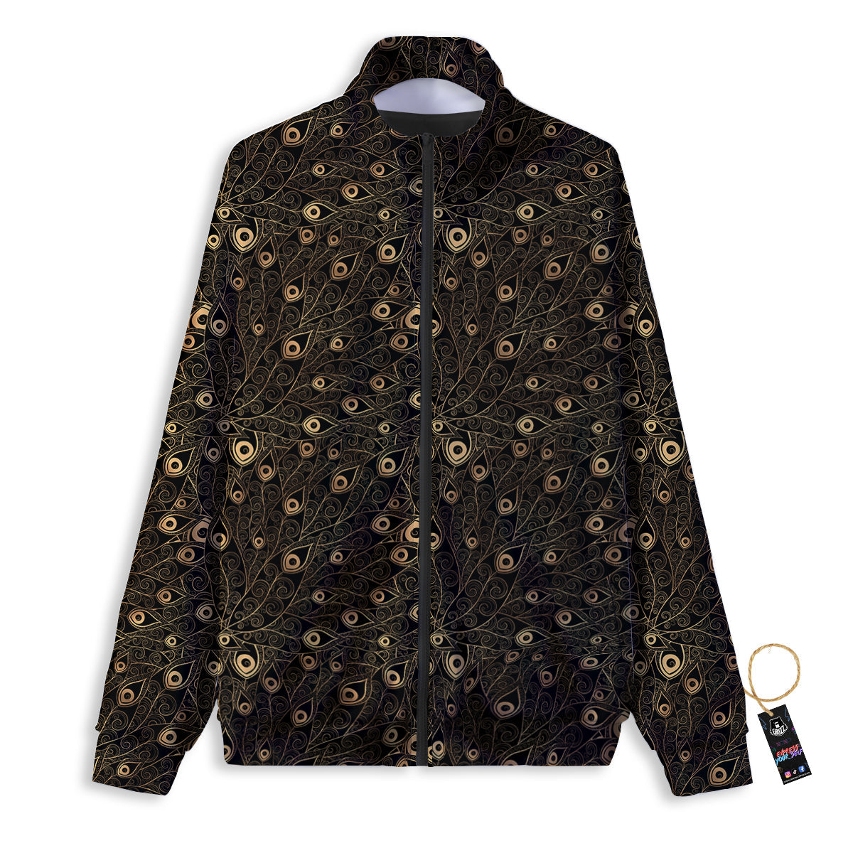 Feather Gold And Black Print Pattern Track Jacket-grizzshop