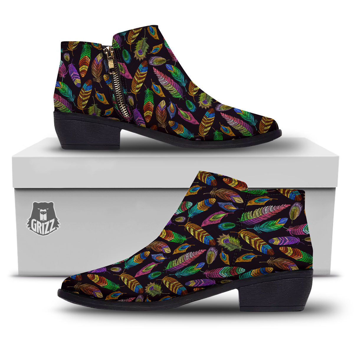 Feather Native Print Pattern Ankle Boots-grizzshop