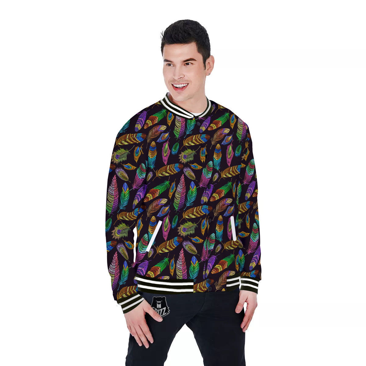 Feather Native Print Pattern Baseball Jacket-grizzshop