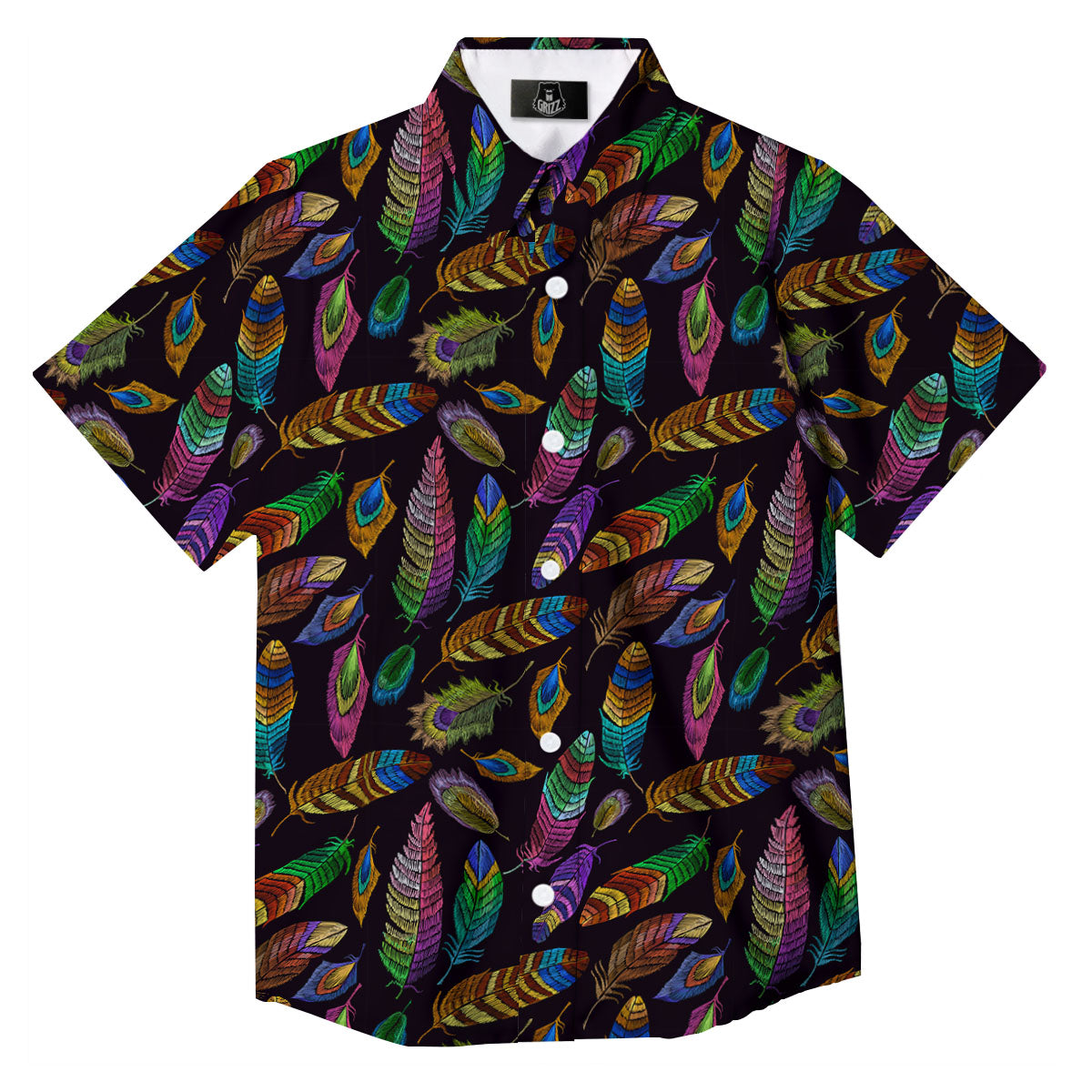 Feather Native Print Pattern Button Up Shirt-grizzshop