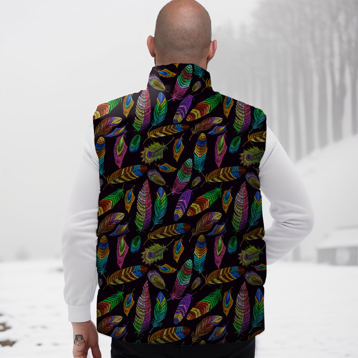 Feather Native Print Pattern Down Vest