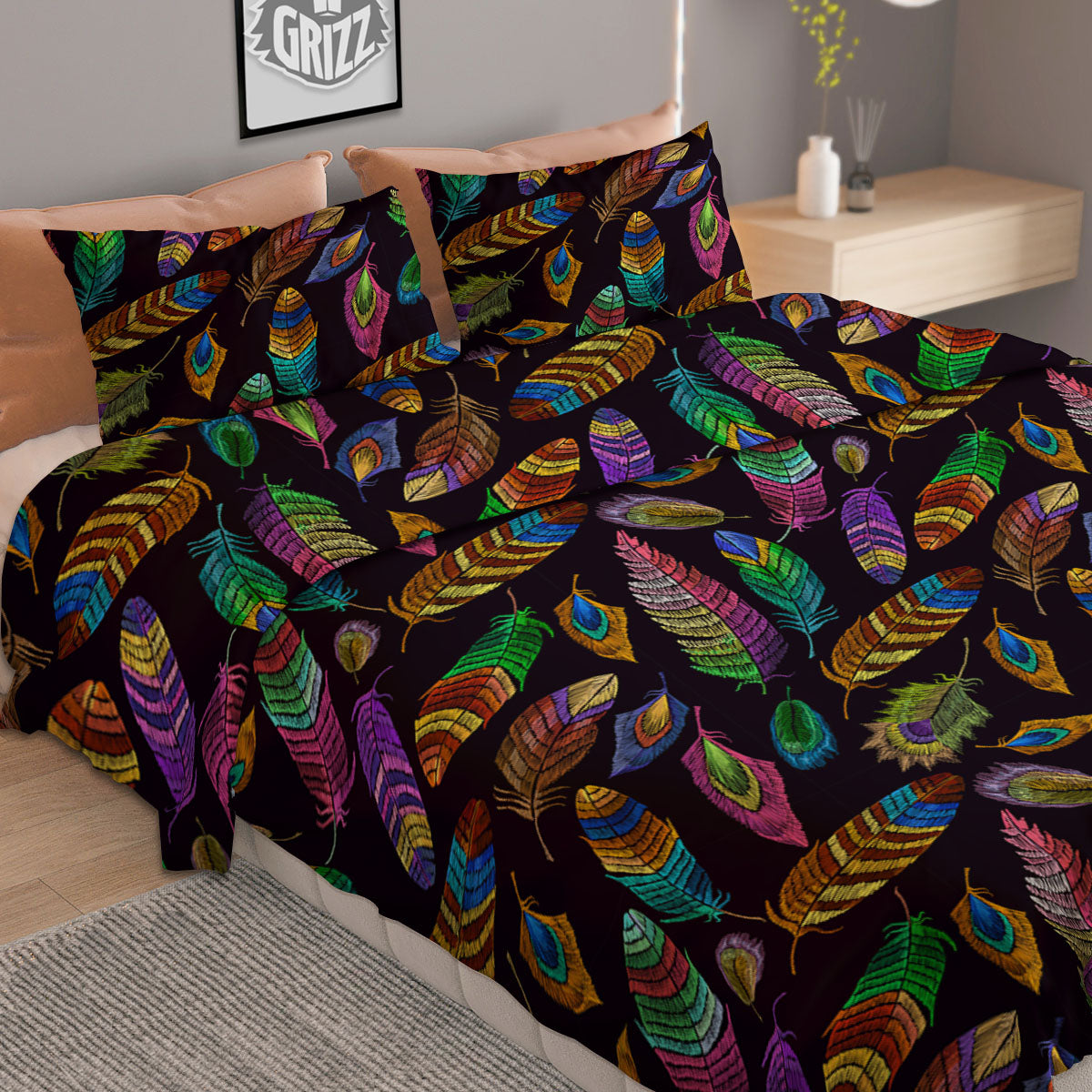 Feather Native Print Pattern Duvet Cover Bedding Set