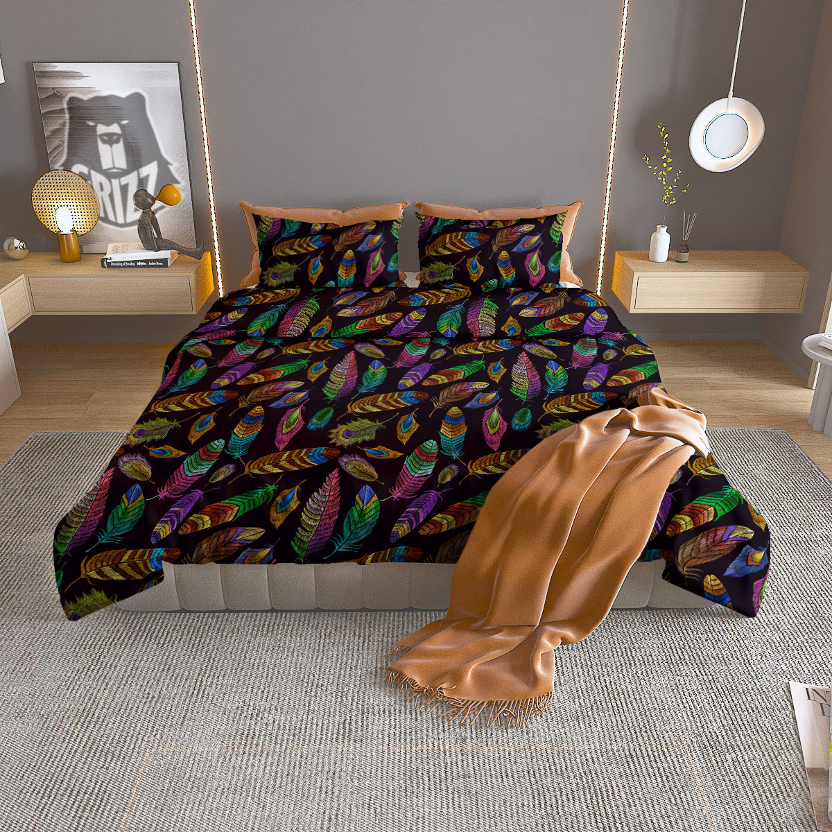 Feather Native Print Pattern Duvet Cover Bedding Set
