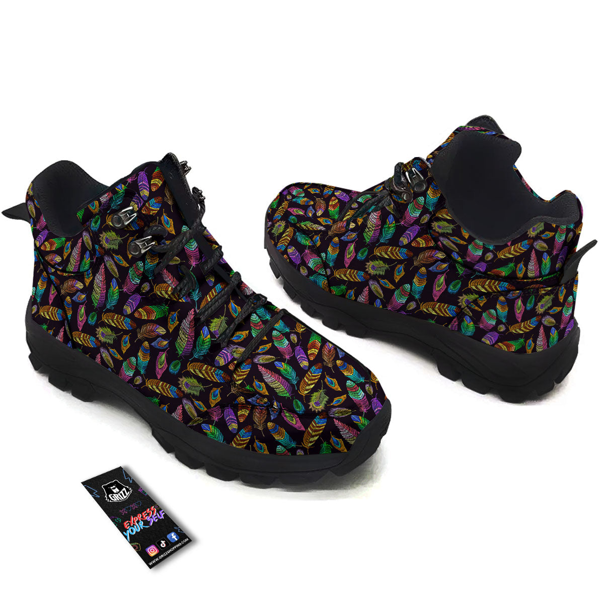 Feather Native Print Pattern Hiking Shoes-grizzshop