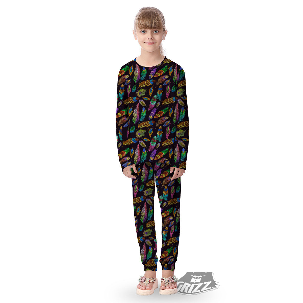 Feather Native Print Pattern Kid's Pajamas-grizzshop