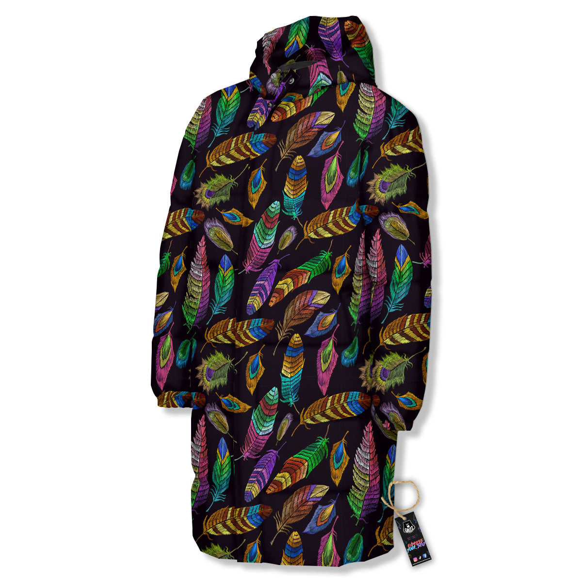 Feather Native Print Pattern Long Down Jacket-grizzshop