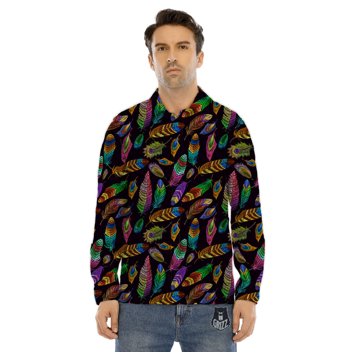 Feather Native Print Pattern Men's Dress Shirts-grizzshop
