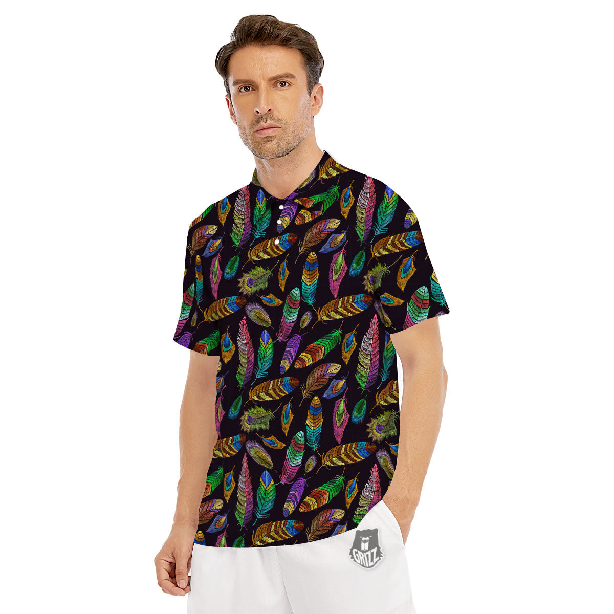 Feather Native Print Pattern Men's Golf Shirts-grizzshop