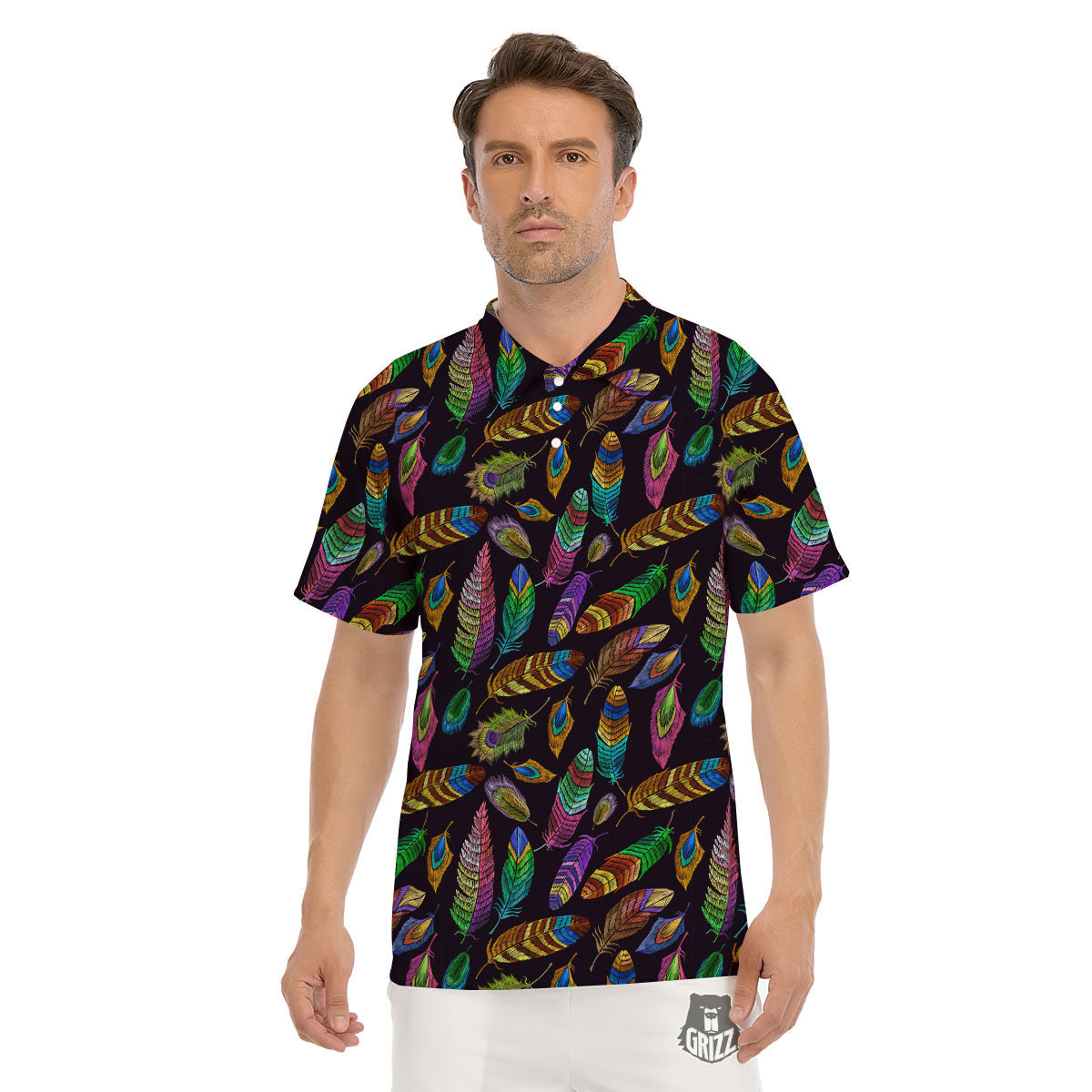 Feather Native Print Pattern Men's Golf Shirts-grizzshop