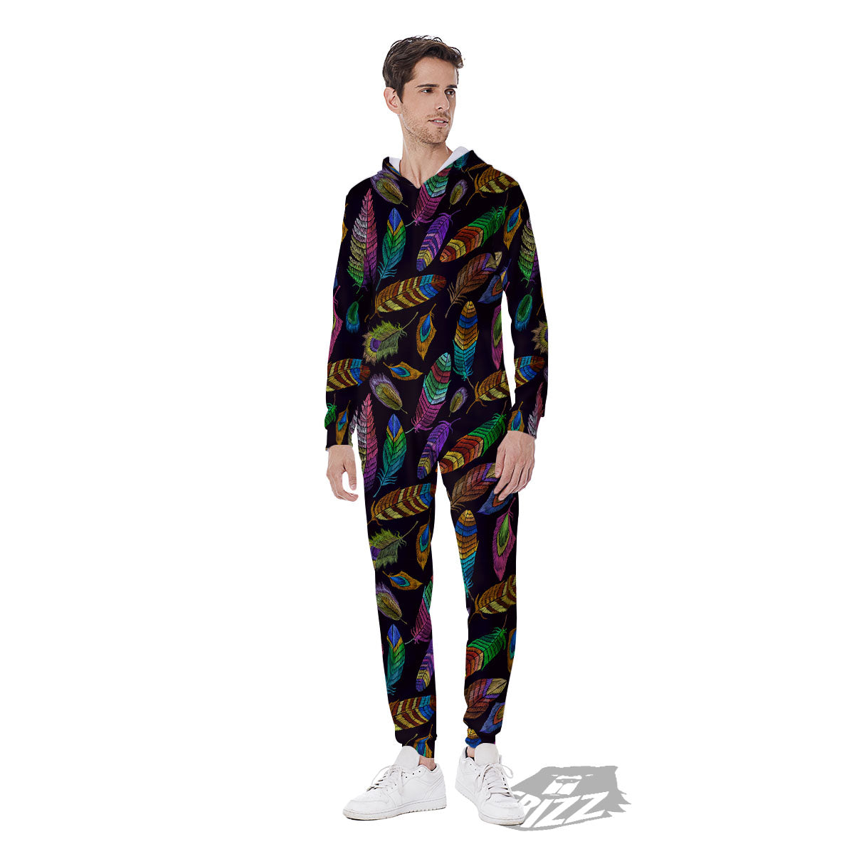 Feather Native Print Pattern Men's Jumpsuit-grizzshop