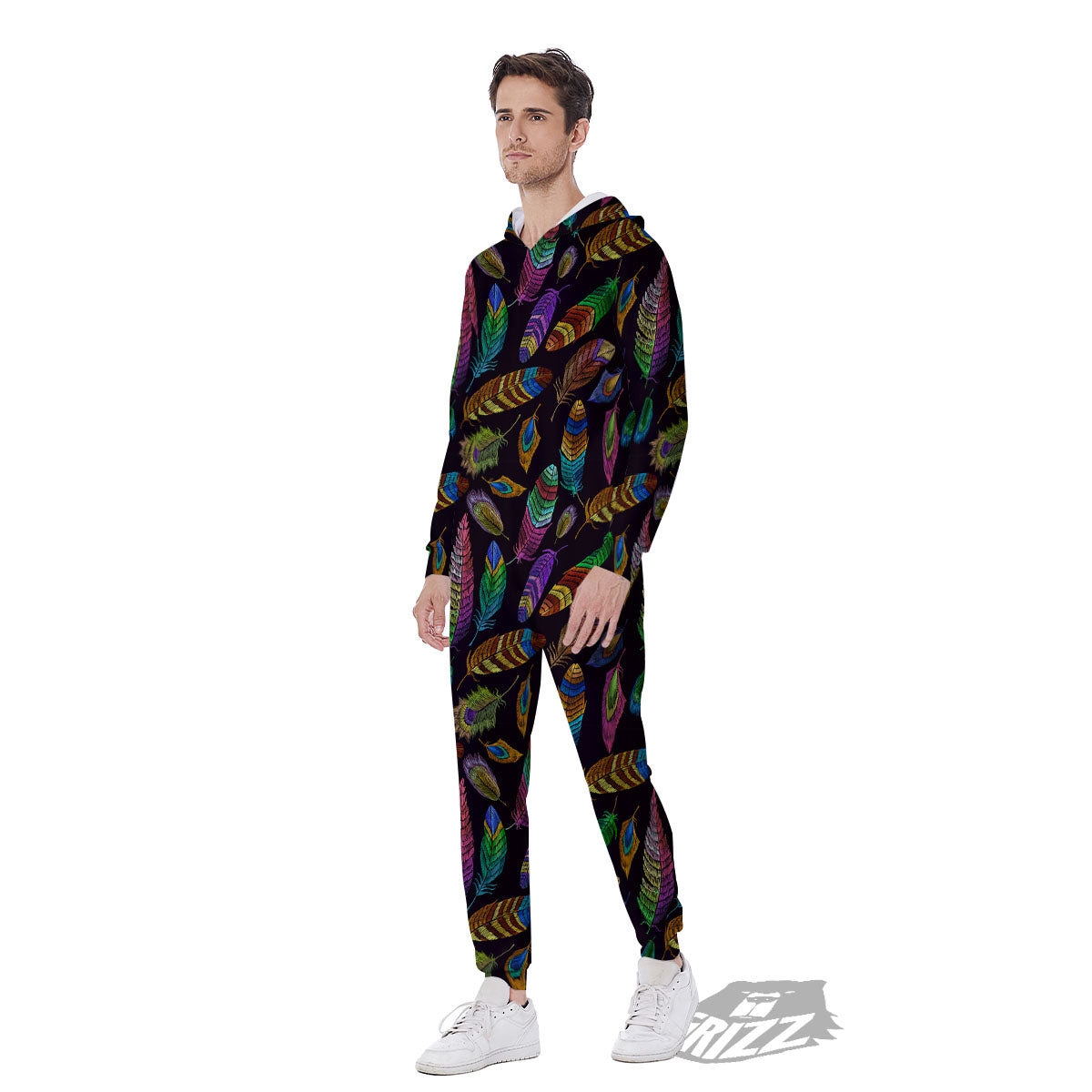 Feather Native Print Pattern Men's Jumpsuit-grizzshop