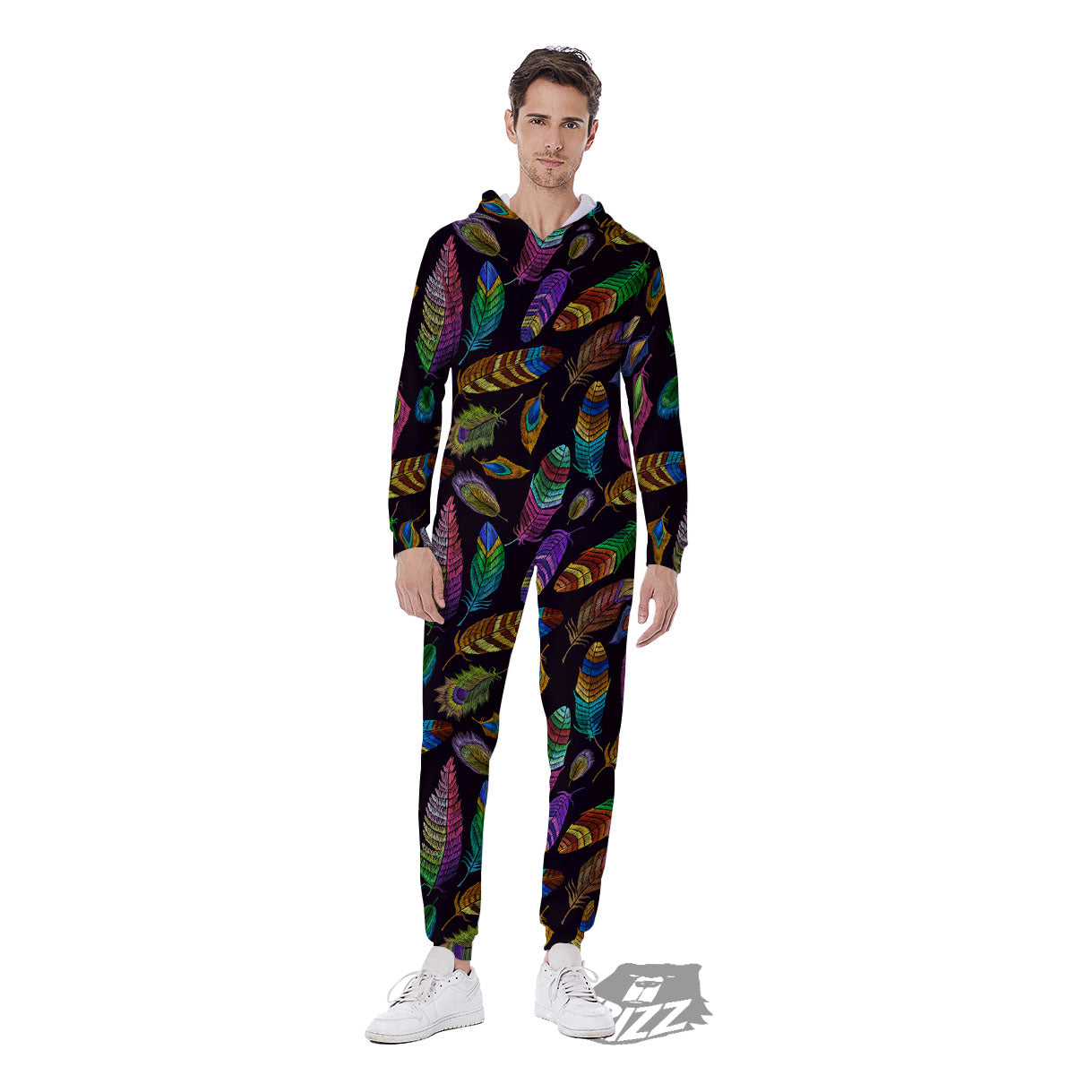 Feather Native Print Pattern Men's Jumpsuit-grizzshop