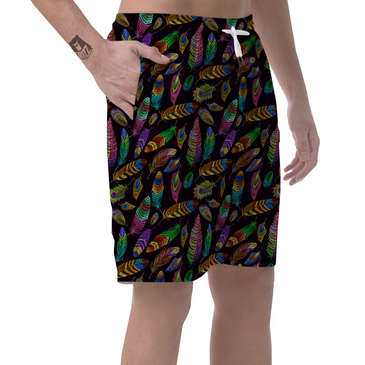 Feather Native Print Pattern Men's Shorts-grizzshop