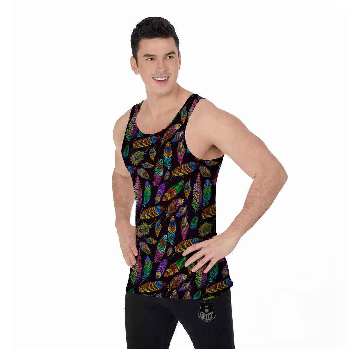 Feather Native Print Pattern Men's Tank Top-grizzshop