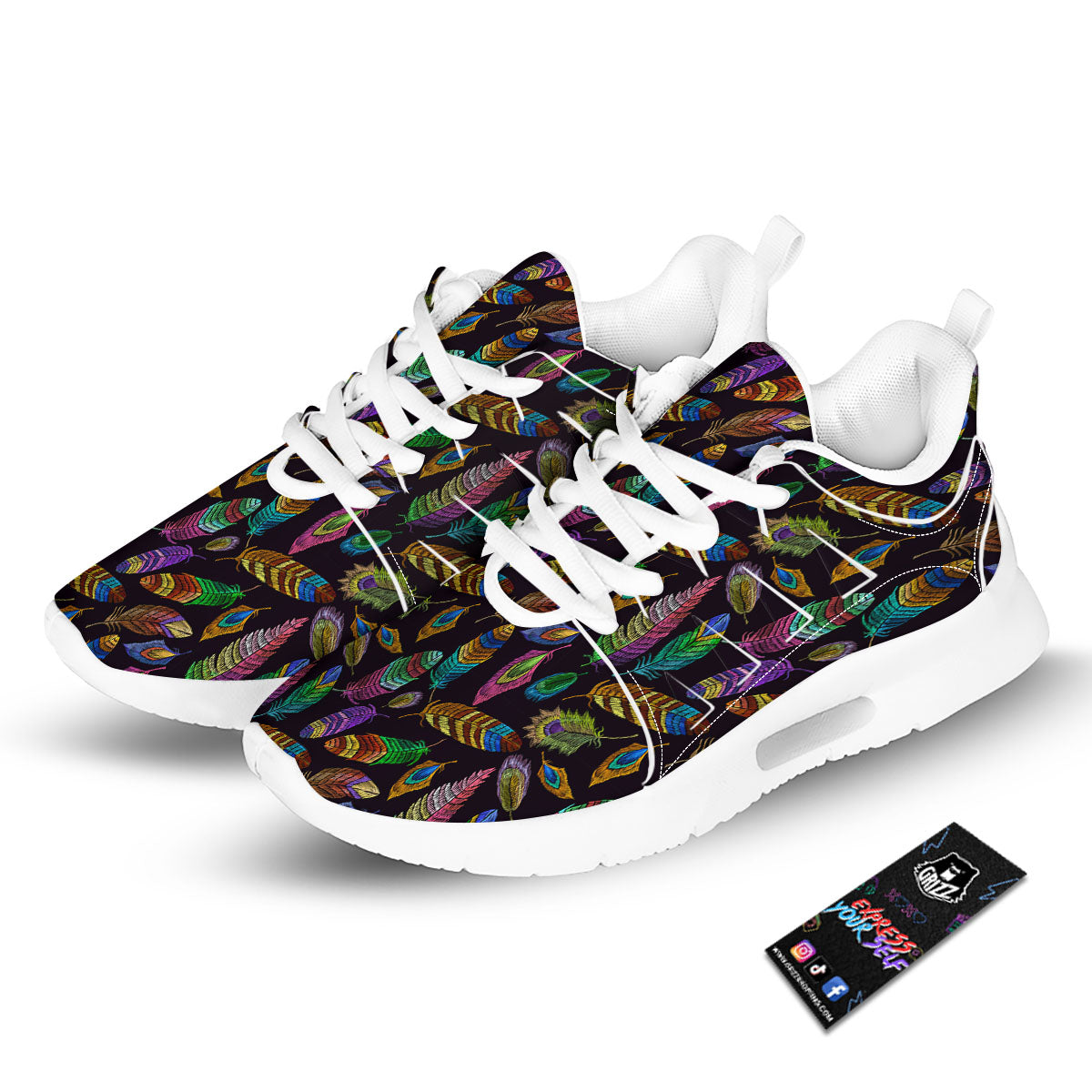 Feather Native Print Pattern Tennis Shoes-grizzshop