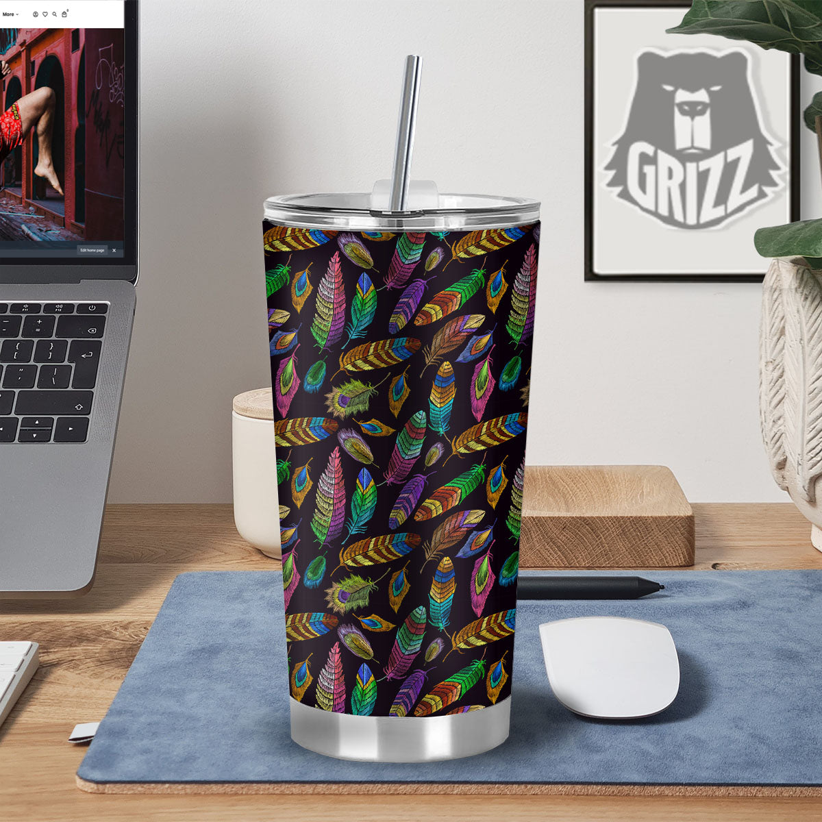 Feather Native Print Pattern Tumbler-grizzshop