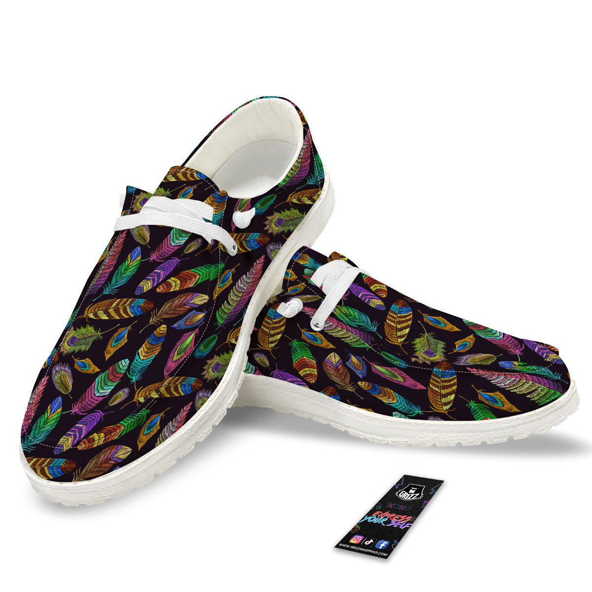 Feather Native Print Pattern White Loafers-grizzshop
