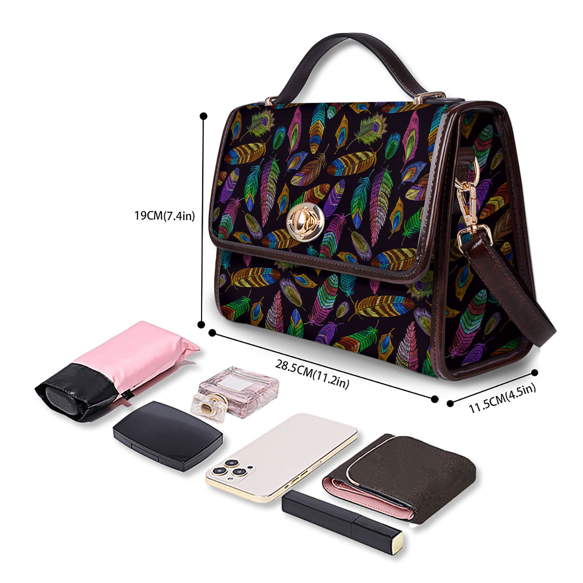 Feather Native Print Pattern Women's Satchel Bag-grizzshop
