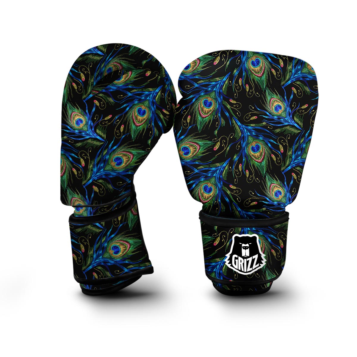 Feather Peacock Pattern Print Boxing Gloves-grizzshop