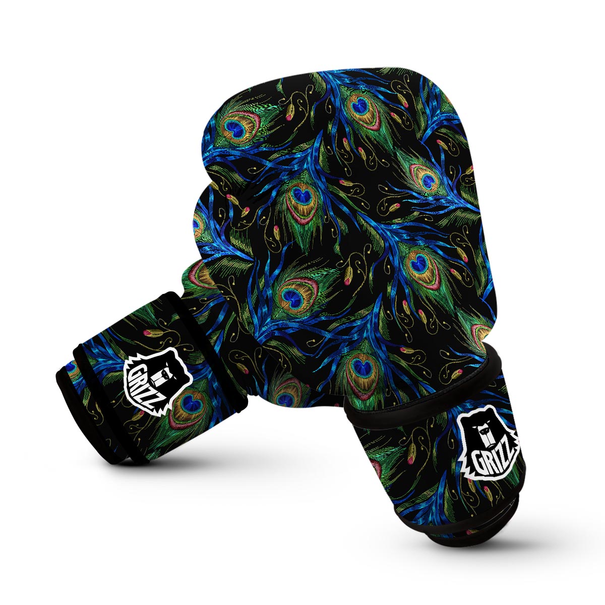 Feather Peacock Pattern Print Boxing Gloves-grizzshop