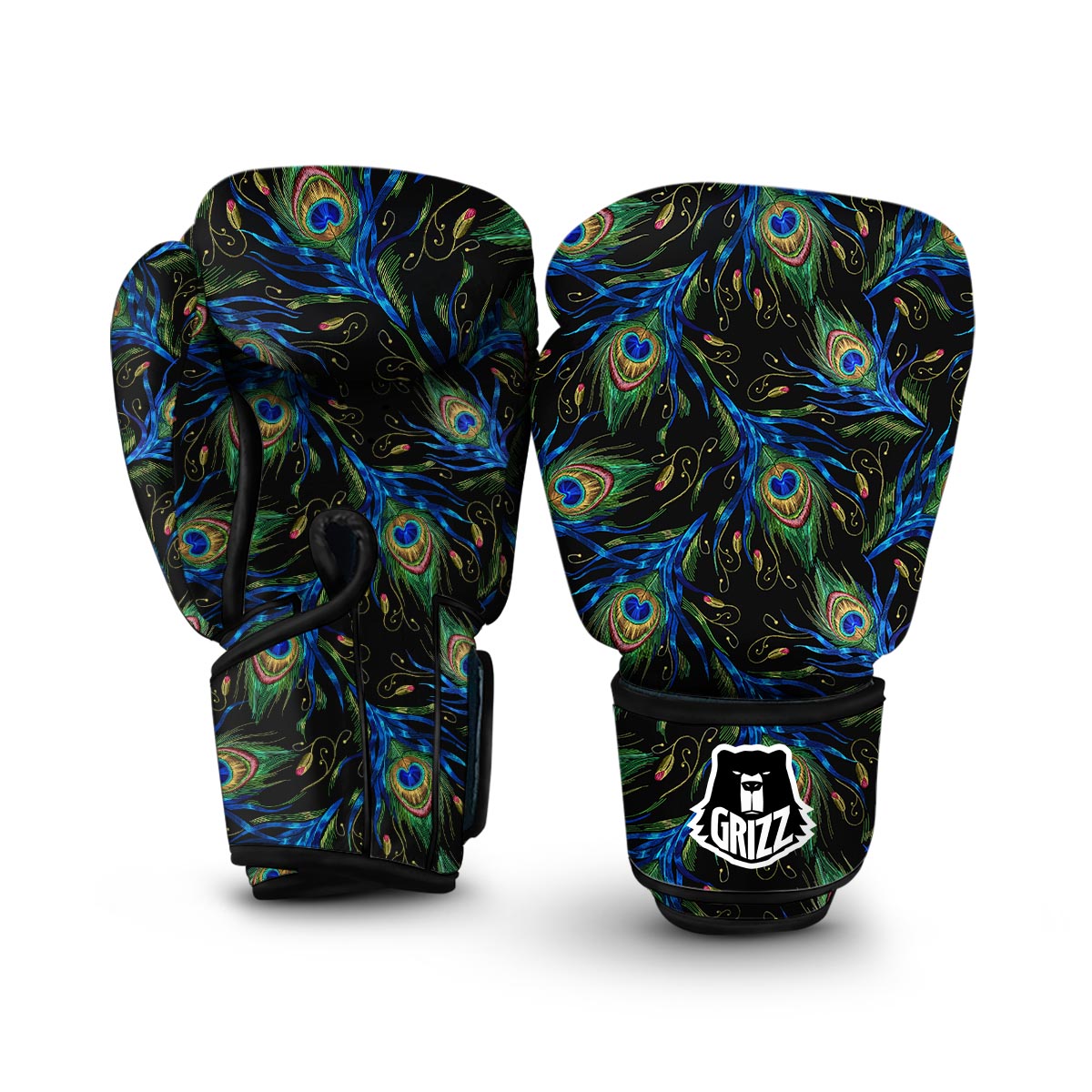Feather Peacock Pattern Print Boxing Gloves-grizzshop