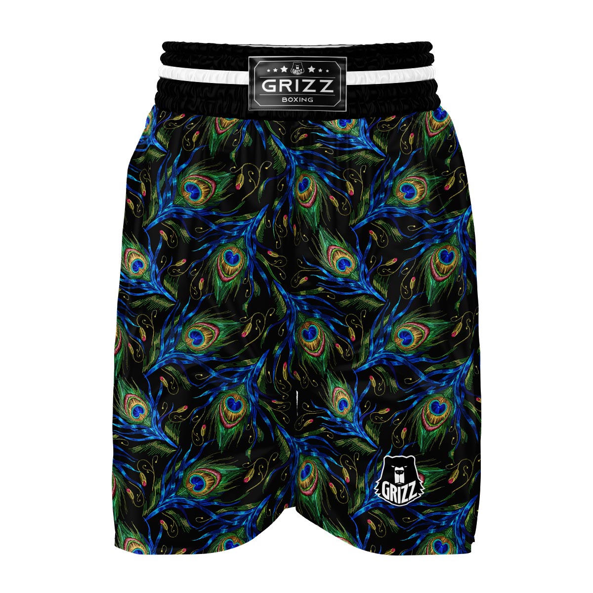 Feather Peacock Pattern Print Boxing Shorts-grizzshop