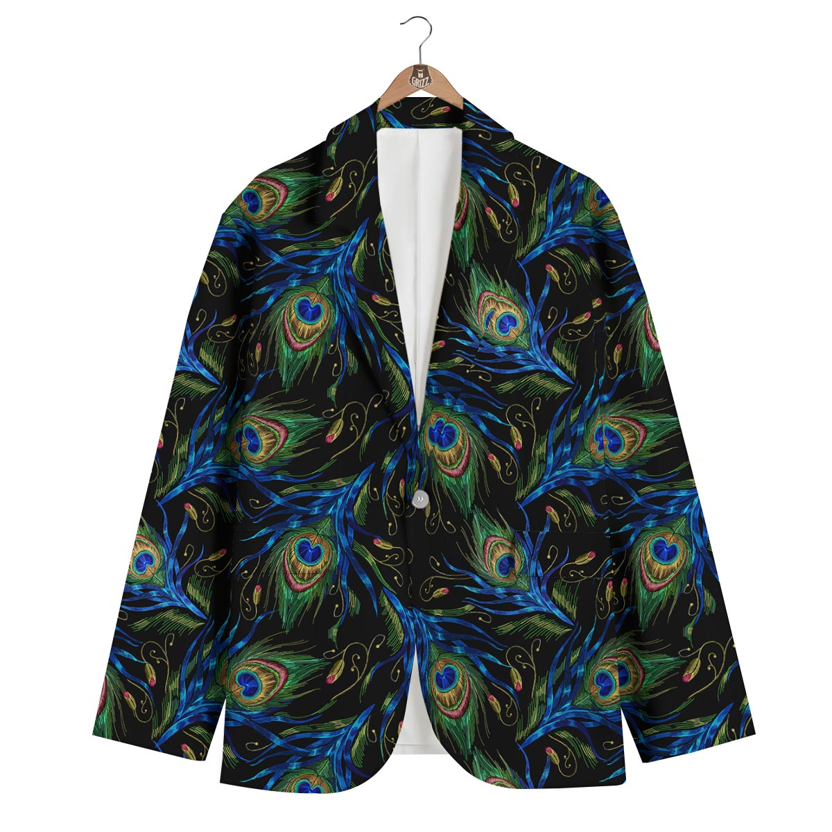 Feather Peacock Pattern Print Men's Blazer-grizzshop