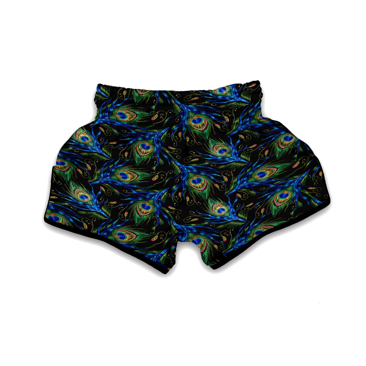 Feather Peacock Pattern Print Muay Thai Boxing Shorts-grizzshop