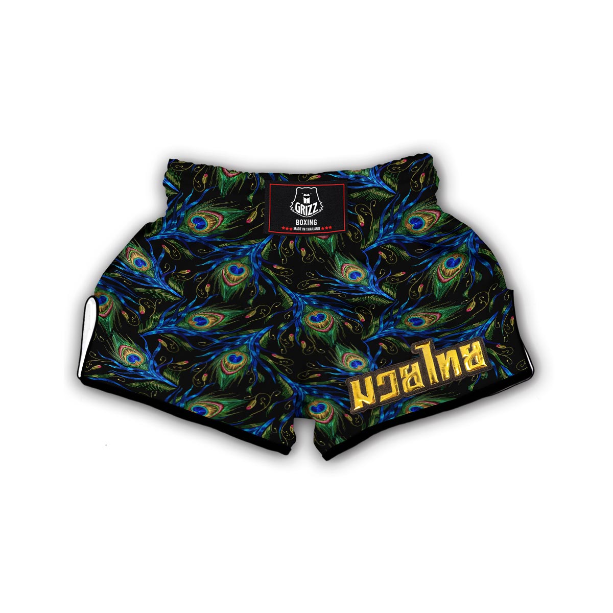 Feather Peacock Pattern Print Muay Thai Boxing Shorts-grizzshop