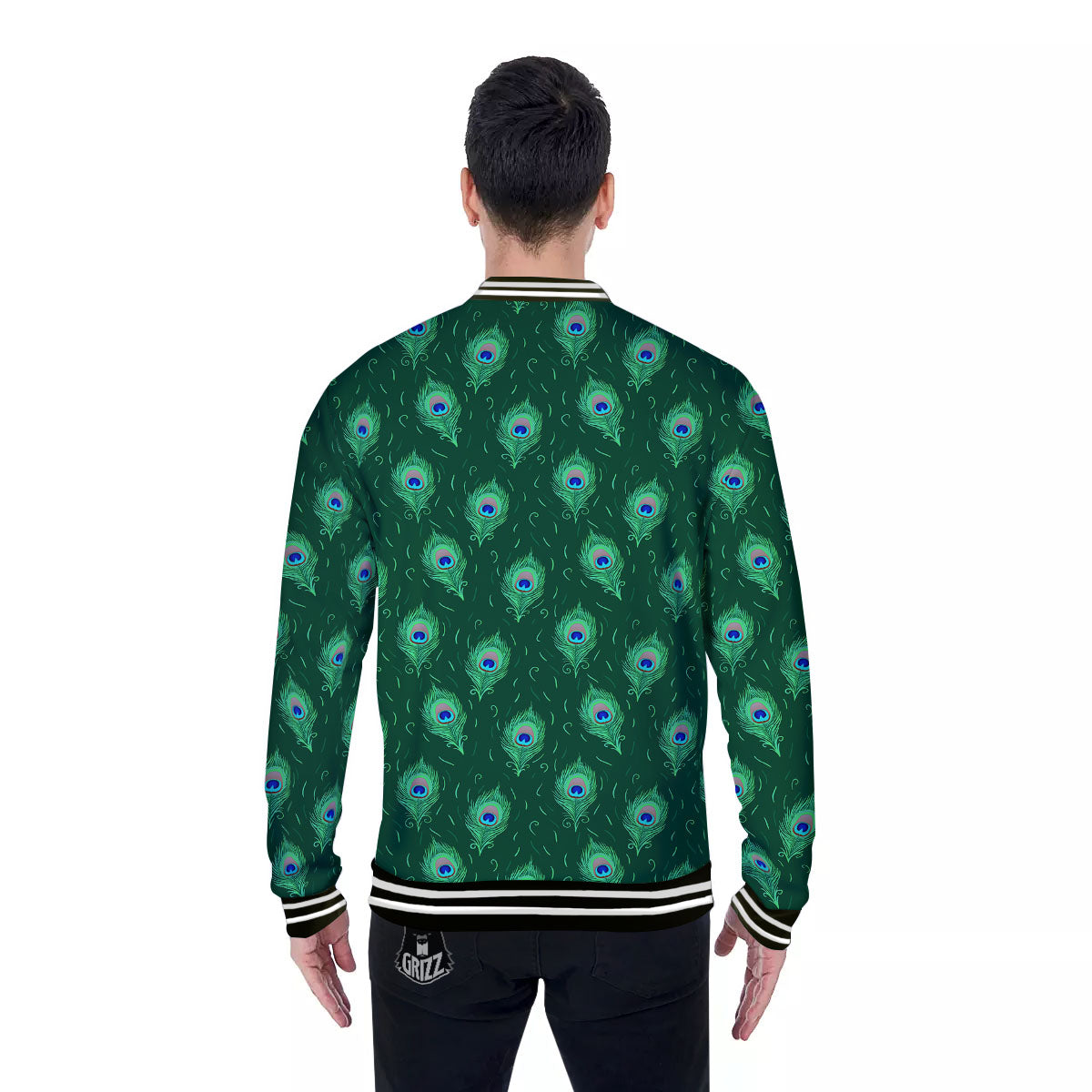 Feather Peacock Print Pattern Baseball Jacket-grizzshop