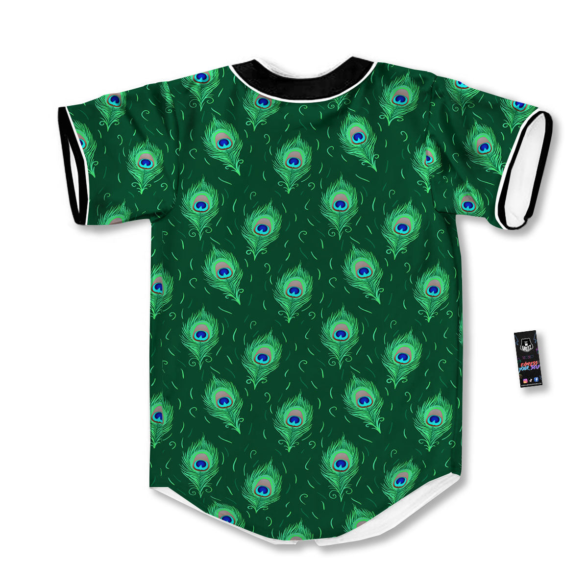 Feather Peacock Print Pattern Baseball Jersey-grizzshop