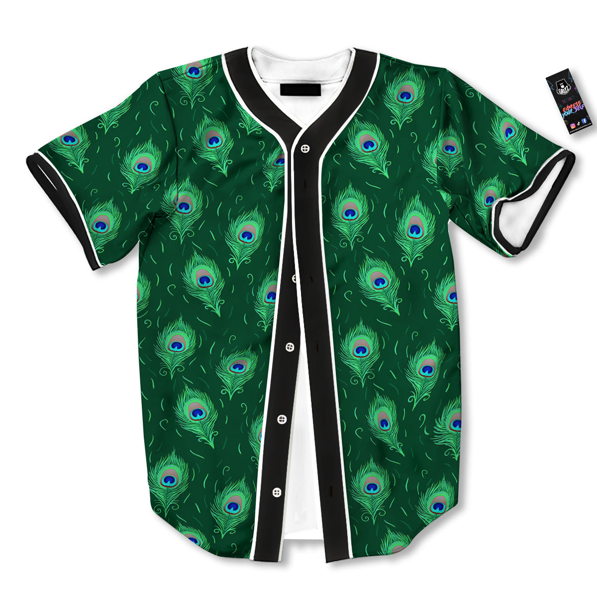 Feather Peacock Print Pattern Baseball Jersey-grizzshop