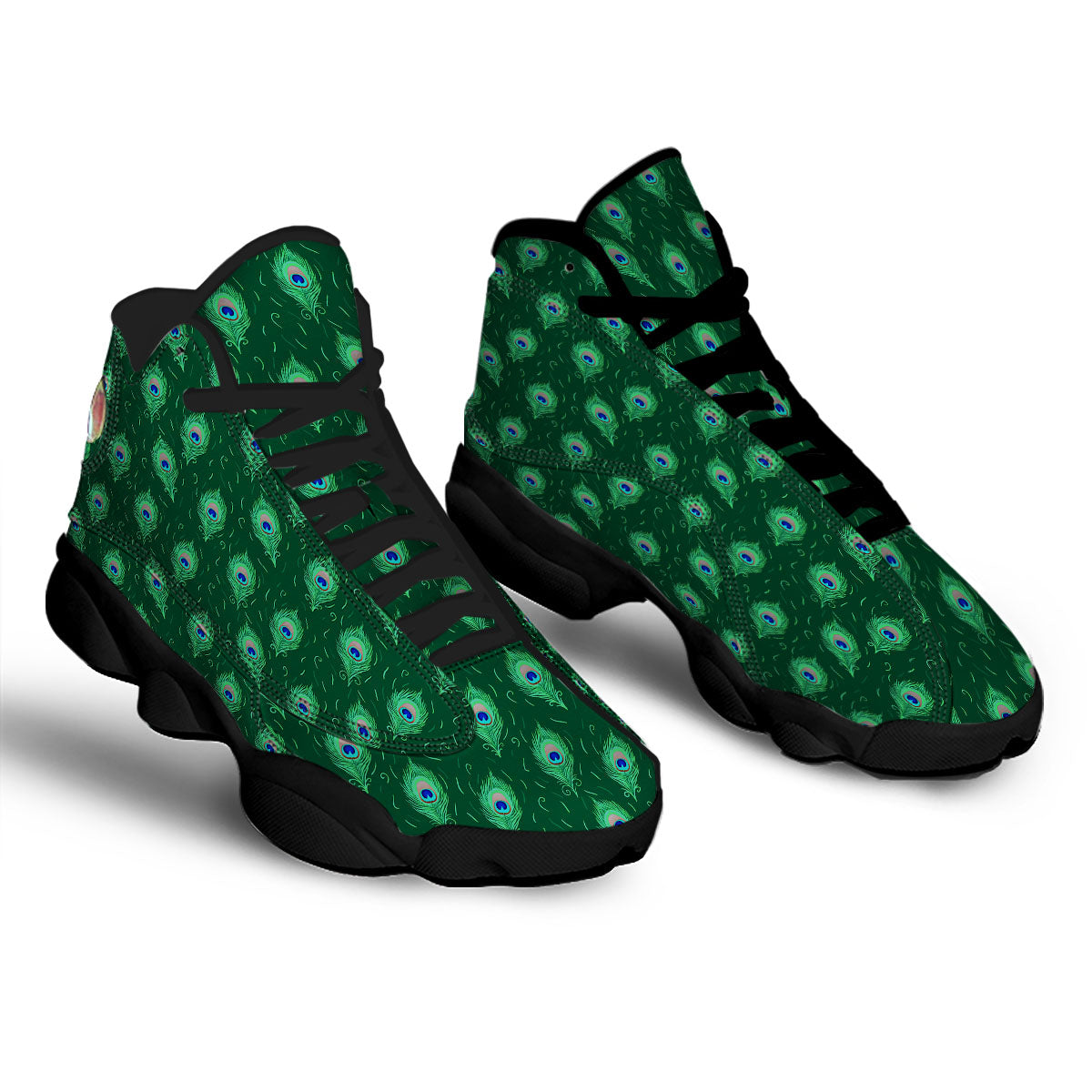 Feather Peacock Print Pattern Black Basketball Shoes-grizzshop