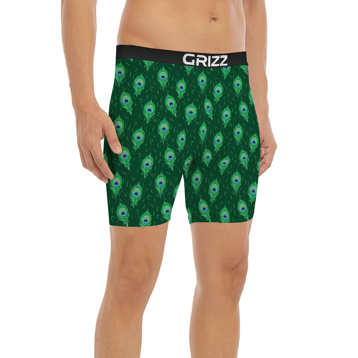 Feather Peacock Print Pattern Boxer Briefs-grizzshop