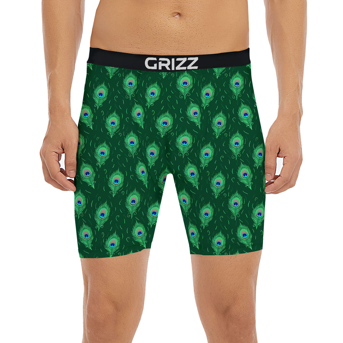 Feather Peacock Print Pattern Boxer Briefs-grizzshop