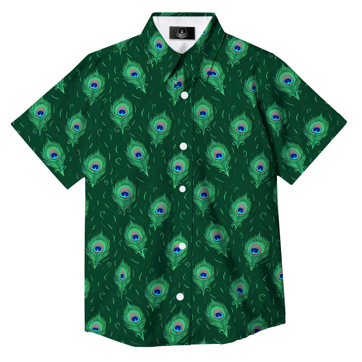 Feather Peacock Print Pattern Button Up Shirt-grizzshop