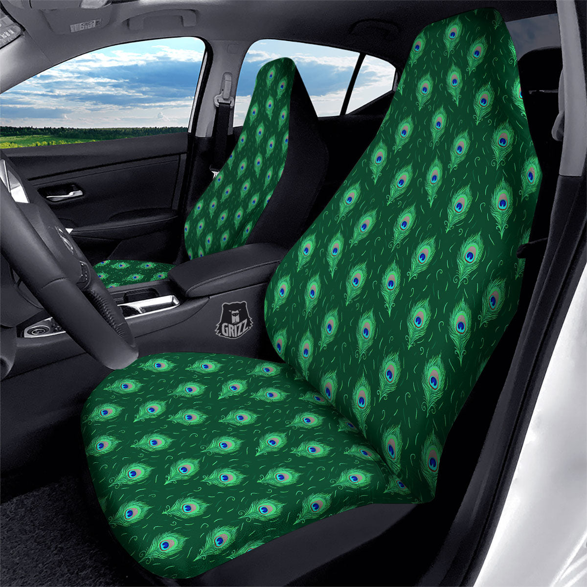 Feather Peacock Print Pattern Car Seat Covers-grizzshop