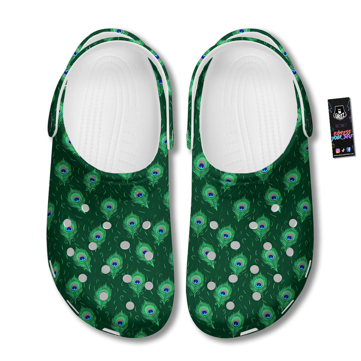Feather Peacock Print Pattern Clog-grizzshop