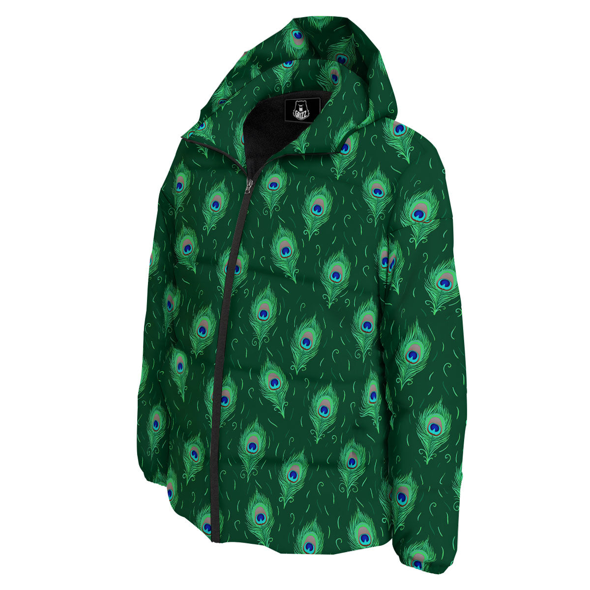 Feather Peacock Print Pattern Down Jacket-grizzshop