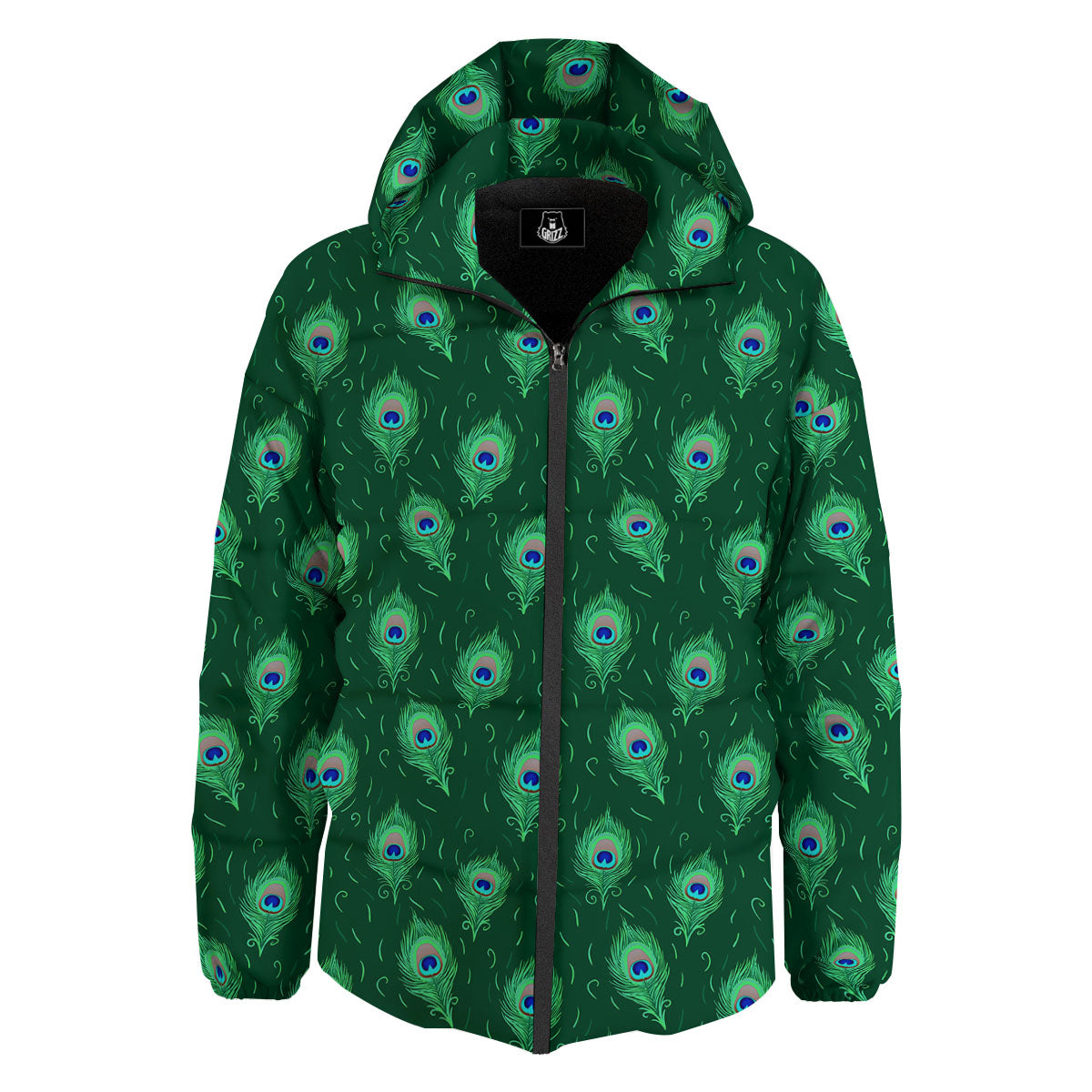Feather Peacock Print Pattern Down Jacket-grizzshop
