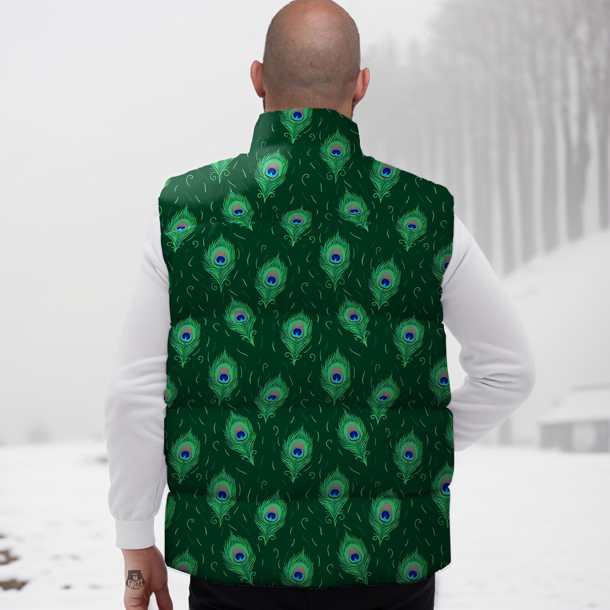 Feather Peacock Print Pattern Down Vest