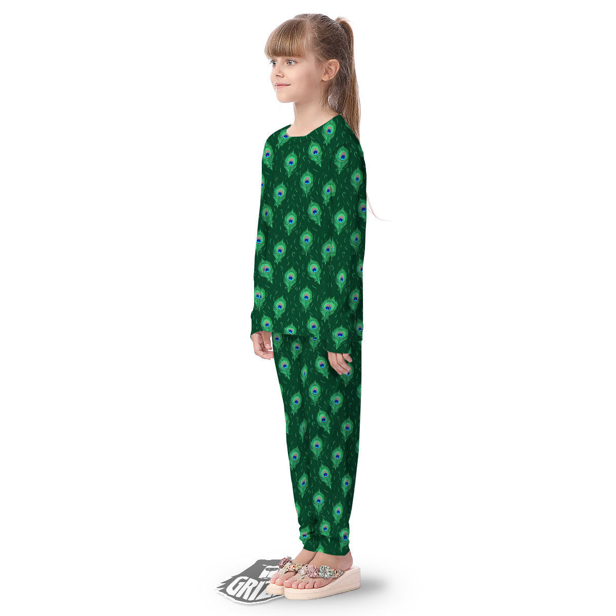 Feather Peacock Print Pattern Kid's Pajamas-grizzshop
