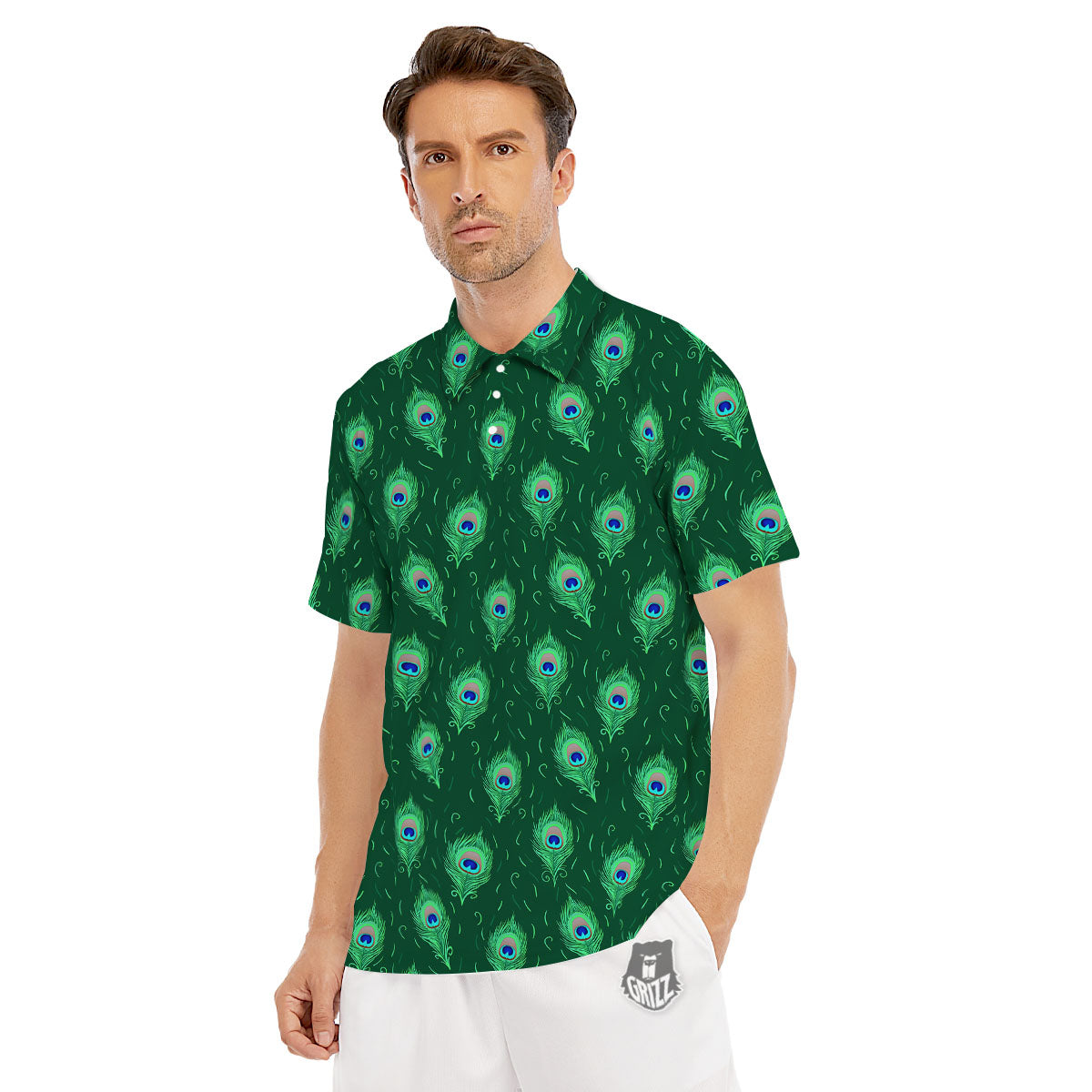 Feather Peacock Print Pattern Men's Golf Shirts-grizzshop