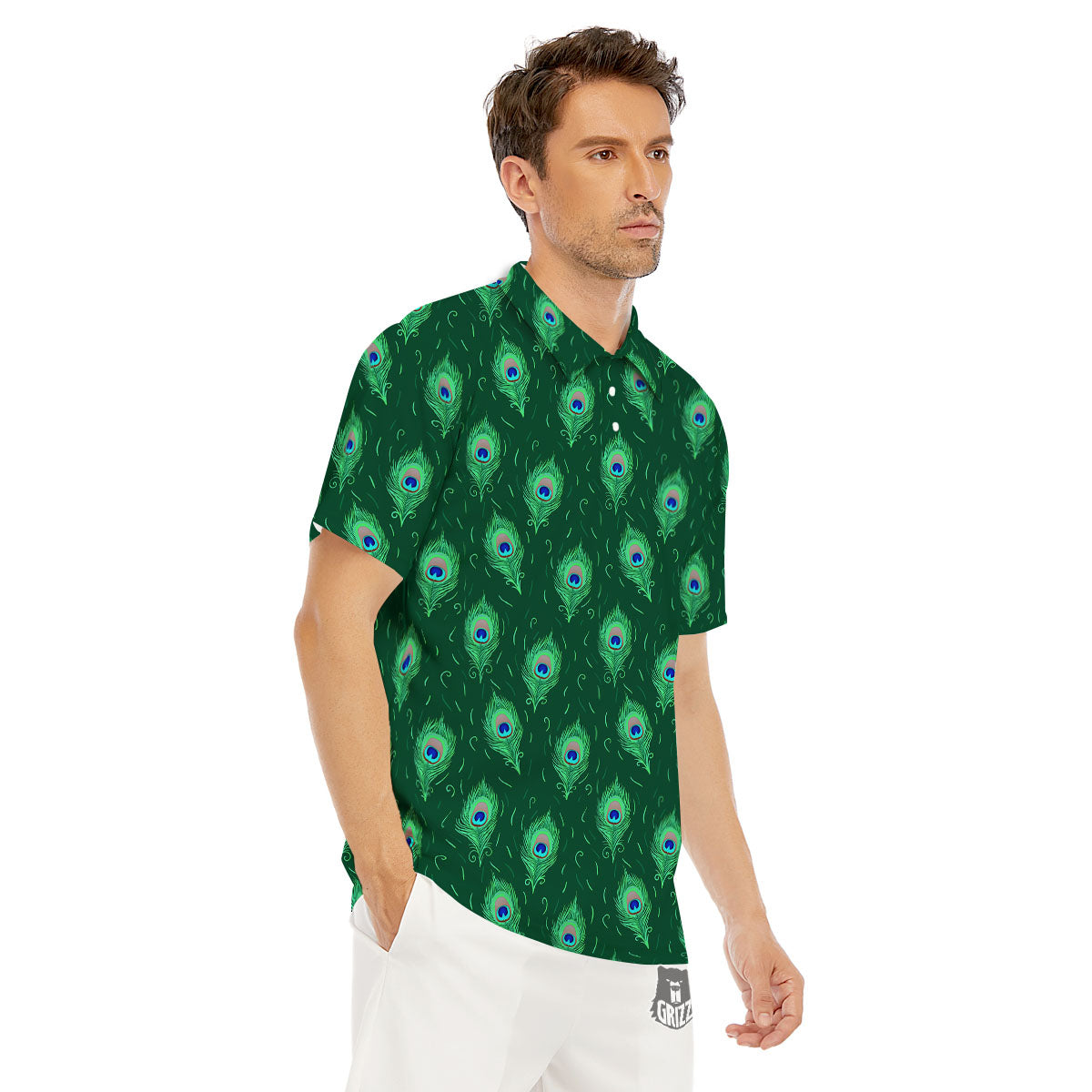 Feather Peacock Print Pattern Men's Golf Shirts-grizzshop