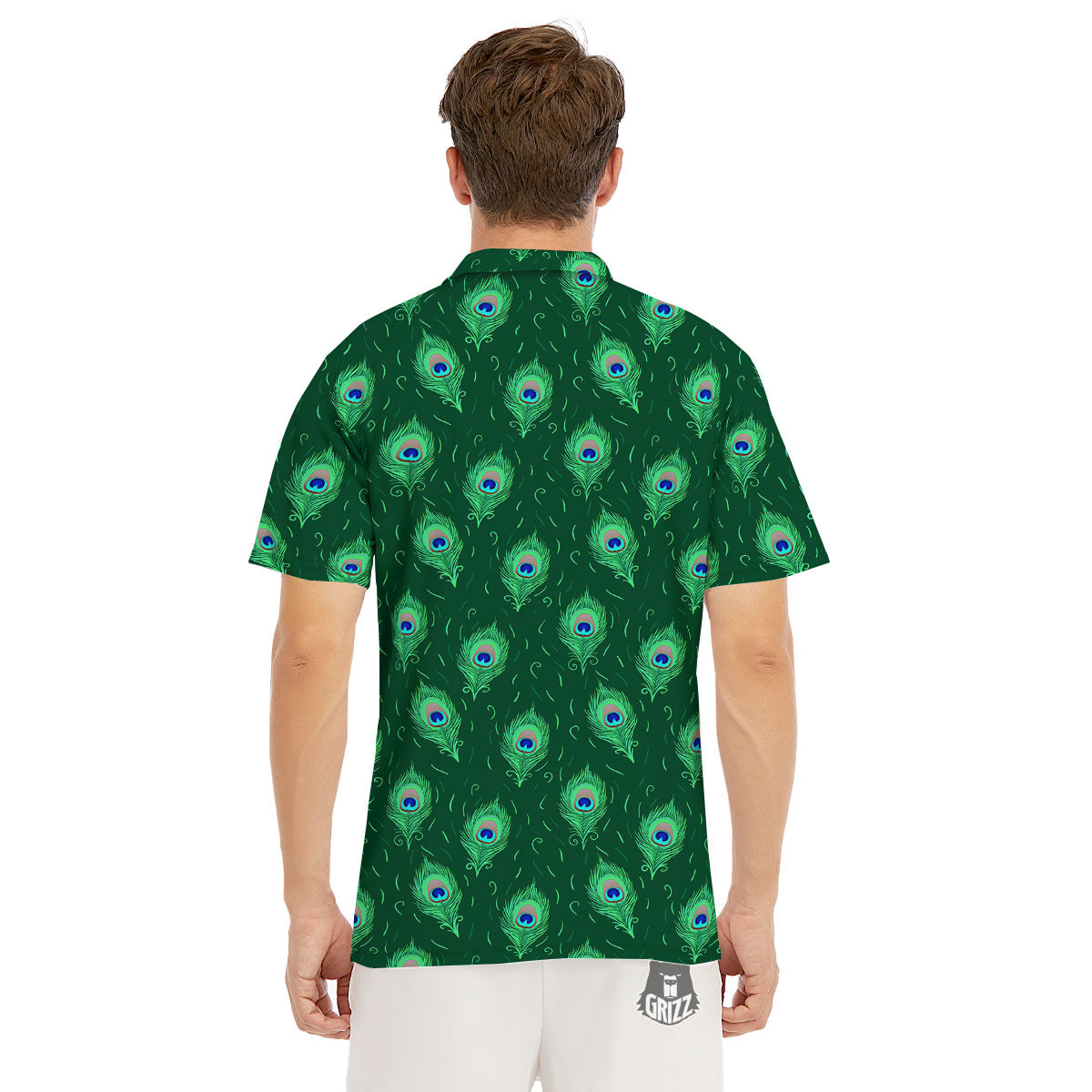 Feather Peacock Print Pattern Men's Golf Shirts-grizzshop