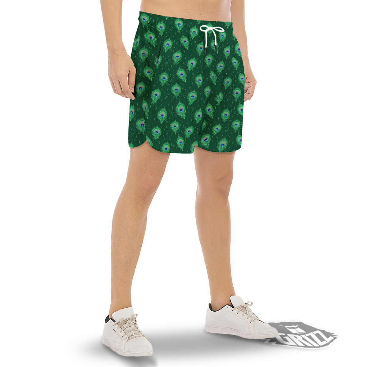 Feather Peacock Print Pattern Men's Gym Shorts-grizzshop