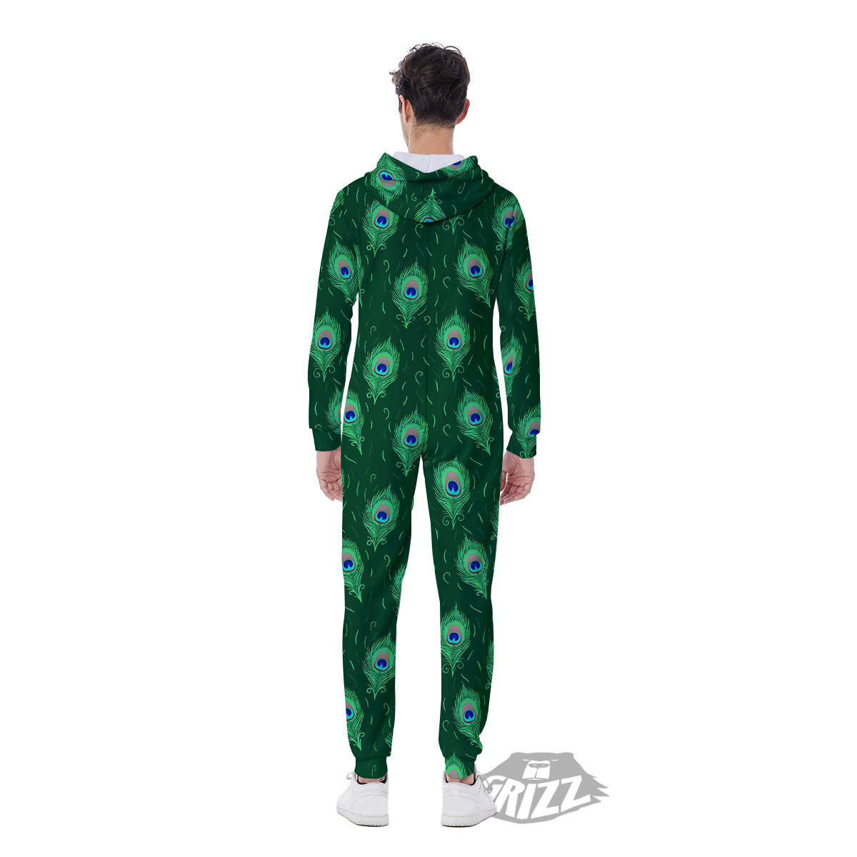 Feather Peacock Print Pattern Men's Jumpsuit-grizzshop